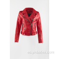 Chaqueta moto pu brillo rojo